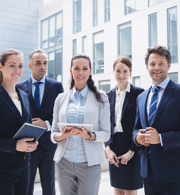 A group of lawyers in Jensen law office.